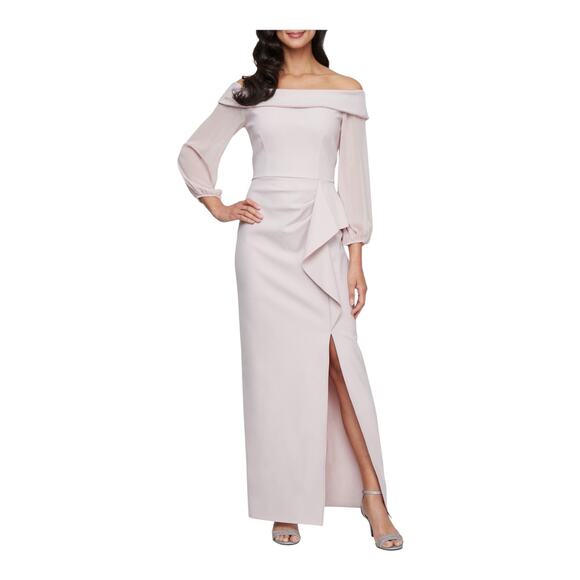 Alex Evenings Off-The-Shoulder Long Illusion Sleeve Sheath Dress pink size 8 - Picture 1 of 7